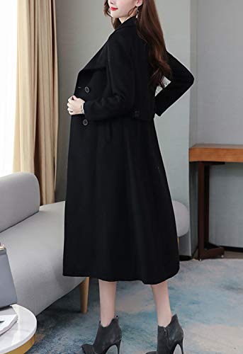 Women's Chic Shawl Collar Work Double Breasted Maxi Long Wool Pea Coat
