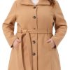 Plus Size Pea Coat for Women Lapel Long Sleeves Single Breasted Overcoat Pockets Winter Outerwear with Belt