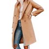 Women's Double Breasted Peacoat Wool Notched Lapel Trench Coat Winter Mid Length Long Jacket Overcoat