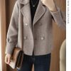 Womens Cropped Wool Coats Notched Lapel Pea Coat Short Jacket Button Down Crop Blazer Jackets