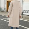 Women's Long Coat Notched Lapel Collar Double Breasted Pea Coat Winter Elegant Wool Blend Over Coats Jackets