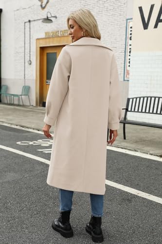 Women's Long Coat Notched Lapel Collar Double Breasted Pea Coat Winter Elegant Wool Blend Over Coats Jackets