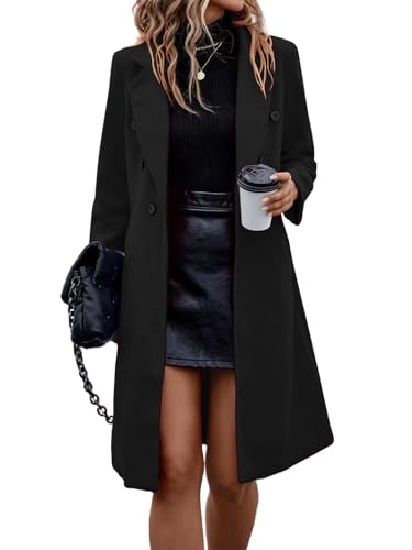 Womens Fall Winter Long Wool Coat Double Breasted Trench Coat Peacoat Jackets