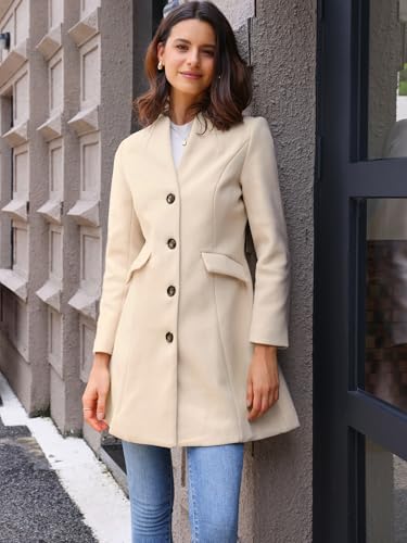 Women's Winter Overcoat Pea Coat Elegant V Neck Single Breasted Coat Outerwear