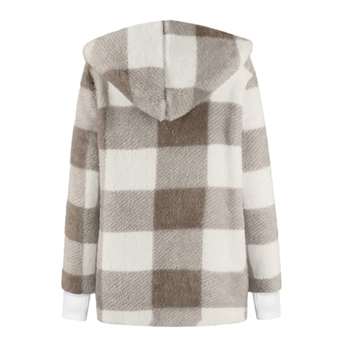 Lightweight Flannel Jacket Women Fleece Plaid Oversized Open Front Cardigan Loose Fitted Shaggy Comfy Casual Hooded Coats