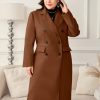 Women's Plus Size Wool Pea Coat Double Breasted Notch Lapel Collar Fall Winter Classic Long Trench Coat