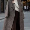 Women's Winter Herringbone Stripe Long Wool Coat Double Breasted Dressy Casual Trench Coat Overcoat