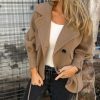 Women's Retro Lapel Double Breasted Wool Coat Business Casual Wool Blend Pea Coat Overcoat