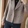 Womens Cropped Wool Coats Notched Lapel Pea Coat Short Jacket Button Down Crop Blazer Jackets
