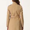 High Neck Winter Coat for Women's Zip Up Belted Mid-Long Overcoat