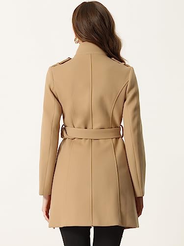 High Neck Winter Coat for Women's Zip Up Belted Mid-Long Overcoat