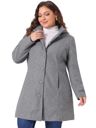 Peacoat for Women Plus Size Elegant Single Breasted Detachable Hooded Overcoat Trench Coat Jacket