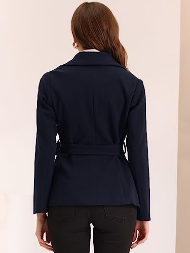 Short Pea Coat for Women's Buttoned Winter Belted Slant Pockets Shawl Lapel Collar Coats
