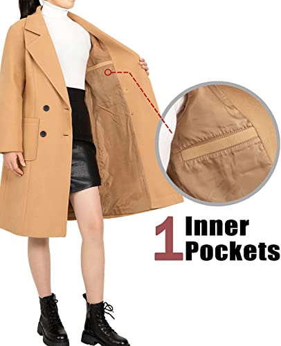 women's Notch Lapel Double Breasted Wool Blend Peacoat Mid-Long Fall Winter Essential Trench Coat