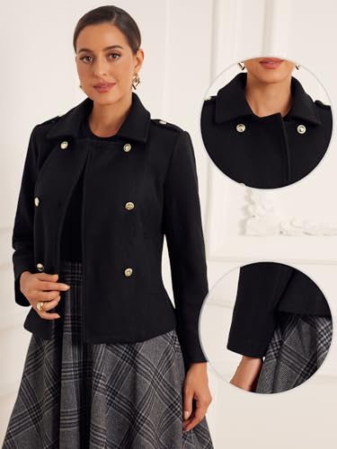 Pea Coat for Women's Classic Collar Casual Button Double Breasted Overcoat Winter Outerwear