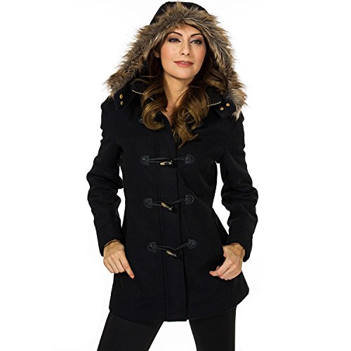 41RksjhlVJL.jpg Duffy Womens Wool Coat Fur Trim Hooded Parka Jacket