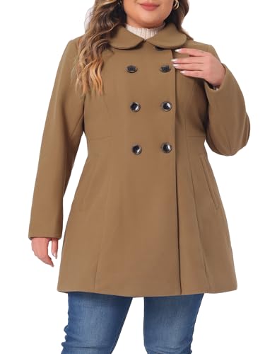 Plus Size Coat for Women Peter Pan Collar Double Breasted Winter Warm Coats with Pockets