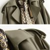 Women Elegant Slim Trench Coat Mid Length Jacket Lined Plus Size Office Windbreaker