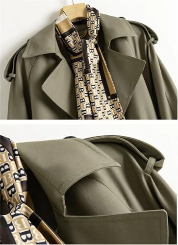 Women Elegant Slim Trench Coat Mid Length Jacket Lined Plus Size Office Windbreaker