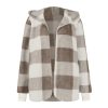 Lightweight Flannel Jacket Women Fleece Plaid Oversized Open Front Cardigan Loose Fitted Shaggy Comfy Casual Hooded Coats