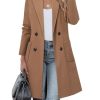 Women's Notch Lapel Double Breasted Mid Long Pea Coat Wool Blend Overcoat Winter Outwear