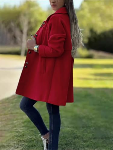 Women's Winter Casual Lapel Collared Single Breasted Wool Pea Coat Elegant Wool Blend Overcoat