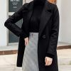 Womens Elegant Notched Collar Button Wool Blend Solid Long Pea Coat Overcoat