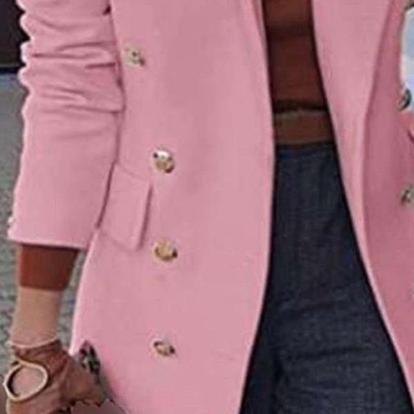 Women's Overcoat Notched Lapel Double Breasted Coats Fall Winter Elegant Wool Blend Trench Coat Long Jackets