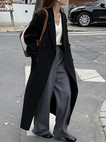 Women's 2025 Winter Wool Overcoat Turn Down Collar Long Peacoat Business Casual Trench Coats
