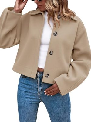Womens Cropped Pea Coat Casual Button Down Short Jackets Fall Winter Outerwear