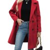 Women Winter Wool Blend Camel Mid-Long Coat Notch Double-Breasted Lapel Jacket Outwear