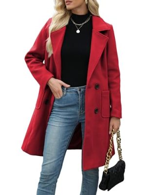 Women Winter Wool Blend Camel Mid-Long Coat Notch Double-Breasted Lapel Jacket Outwear