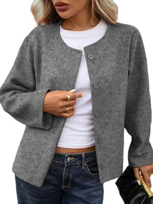 Womens Cropped Wool Blend Pea Coat Long Sleeve Button Down Jacket Peacoat Fall Winter Outerwear