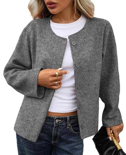 Womens Cropped Wool Blend Pea Coat Long Sleeve Button Down Jacket Peacoat Fall Winter Outerwear