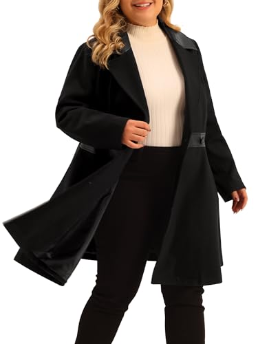 Plus Size Overcoat for Women Leather Notched Lapel Single Breasted Long Trench Jacket Coats