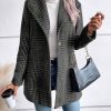 Women's Vintage Plaid Blazer Wool Coat Elegant Shawl Collar Wool Blend Trench Pea Coat