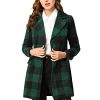 Women's 2025 Winter Notched Lapel Pea Coat Classic Buffalo Checks Double Breasted Plaid Coat