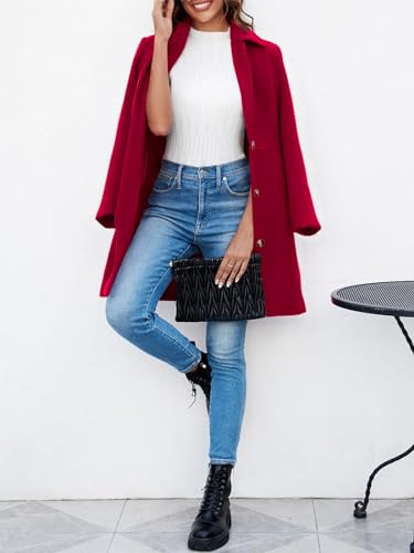 Women's Elegant Single Breasted Coat Long Sleeve Mid Winter Overcoat Work Office Pea Coats