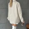 Women's Herringbone Double Breasted Wool Coat Notched Lapel Work Casual Wool Blend Trench Pea Coat Jacket