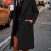 Womens Fall Winter Long Wool Coat Double Breasted Trench Coat Peacoat Jackets