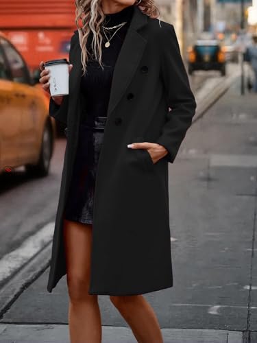 Womens Fall Winter Long Wool Coat Double Breasted Trench Coat Peacoat Jackets