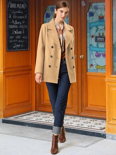 Women's Winter Coats Long Sleeve Lapel Mid-thigh A-Line Outerwear Double Breasted Pea Coat