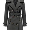 Women's Double Breasted Pea Coat Winter Mid-Long Trench Coat with Belt