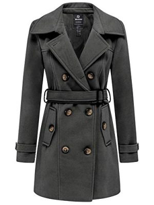 Women's Double Breasted Pea Coat Winter Mid-Long Trench Coat with Belt