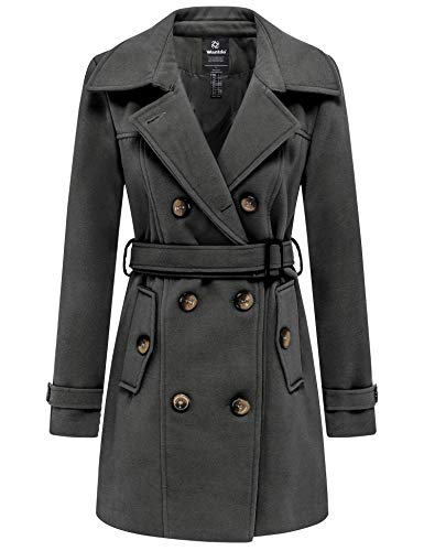 Women's Double Breasted Pea Coat Winter Mid-Long Trench Coat with Belt