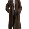 Women's Winter Double Breasted Long Coat Notch Lapel Long Sleeve Wool Blend Trench Coat with Belt