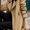 Women's Elegant Lapel Collar Wool Blend Midi-Long Pea Coat Jacket with Belt