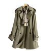 Women Elegant Slim Trench Coat Mid Length Jacket Lined Plus Size Office Windbreaker