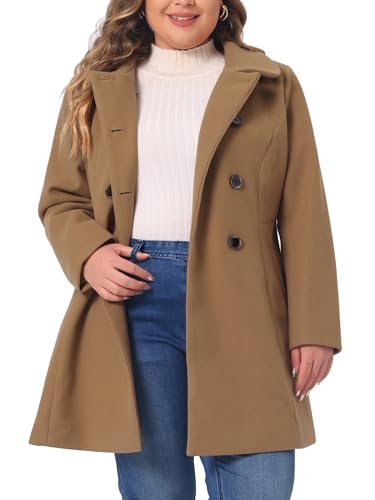 Plus Size Coat for Women Peter Pan Collar Double Breasted Winter Warm Coats with Pockets