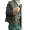 Women Cropped Wool Cotas Double Breasted Short Wool Pea Coat Tweed Jacket Outerwear